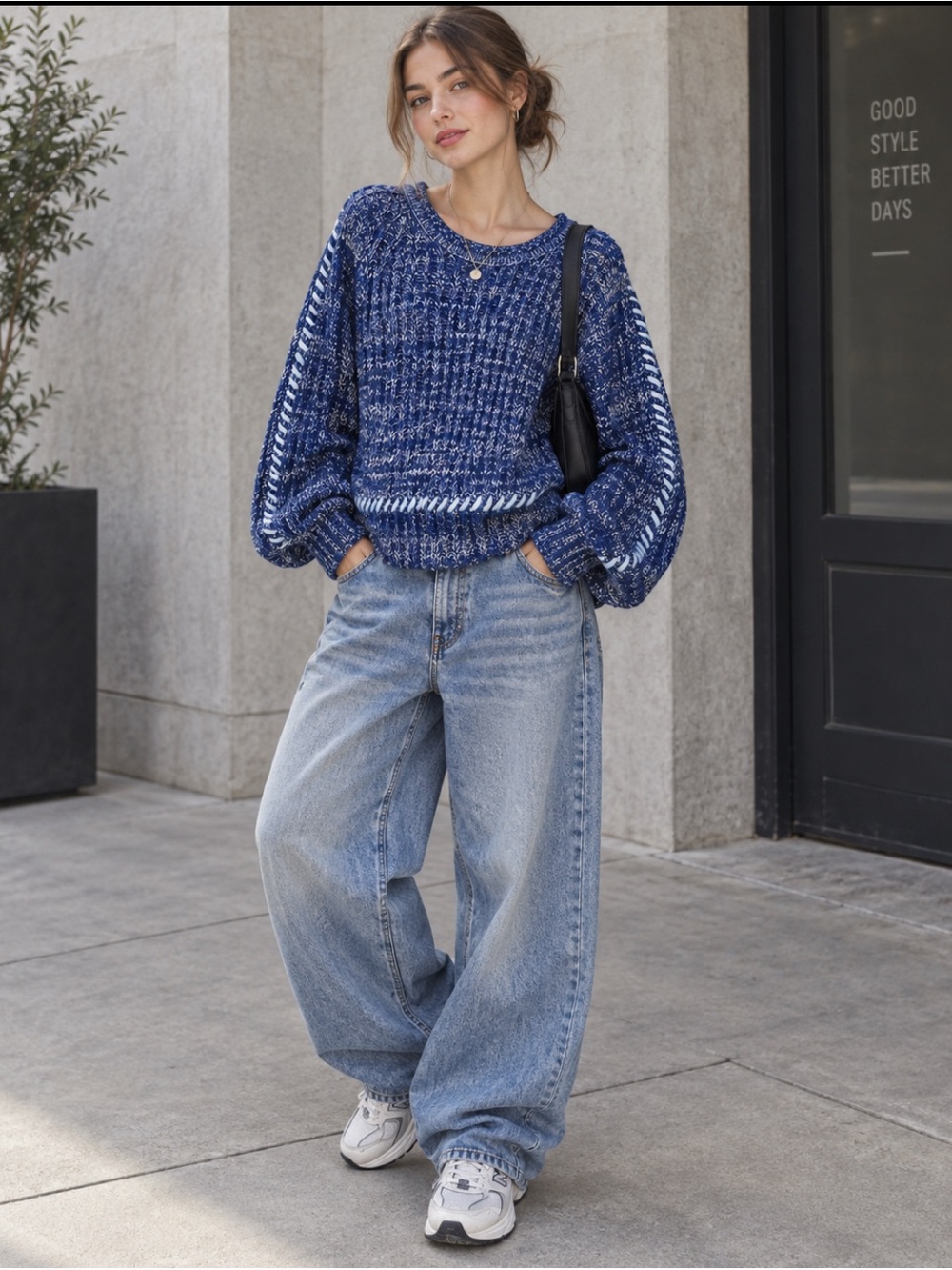 Blue Marled Knit Women's Sweater— Altr’D State— Long Sleeve